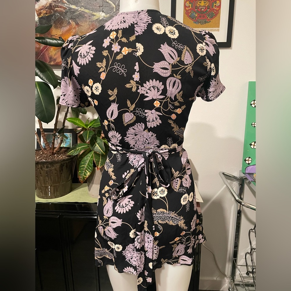 Reformation Black and Purple Floral Wrap Dress sz XS - Picture 2 of 12